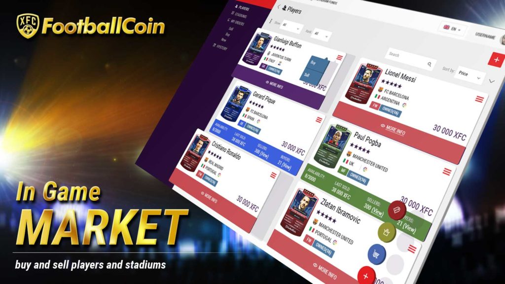FootballCoin In Game Market buy and sell collectible cards