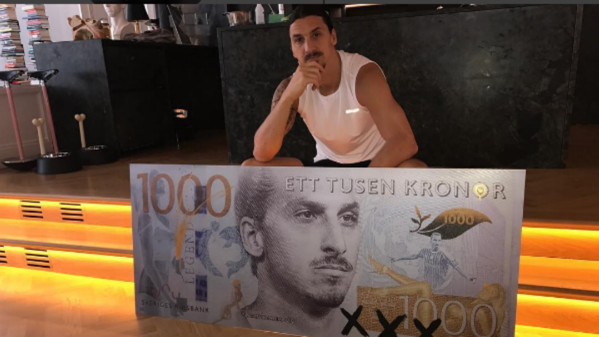 Sweden's best ever goalscorer, Zlatan Ibrahimovic, has been immortalized by a local Swedish artist on a 1,000 kroner note. It's not official currency, of course. But who can say what the future holds?