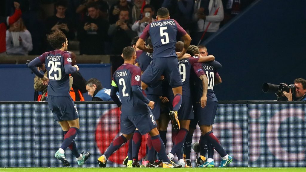 Mbappe and PSG colleagues celebrate