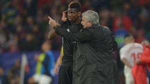 Paul Pogba and manager Jose Mourinho - Manchester United