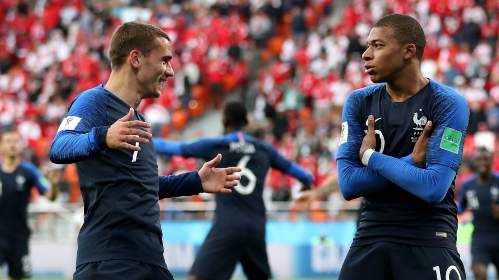 griezmann and mbappe - france. ahead of semi final game against Belgium