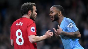 Juan Mata and Raheem Sterling in Manchester City vs. Manchester United dervy
